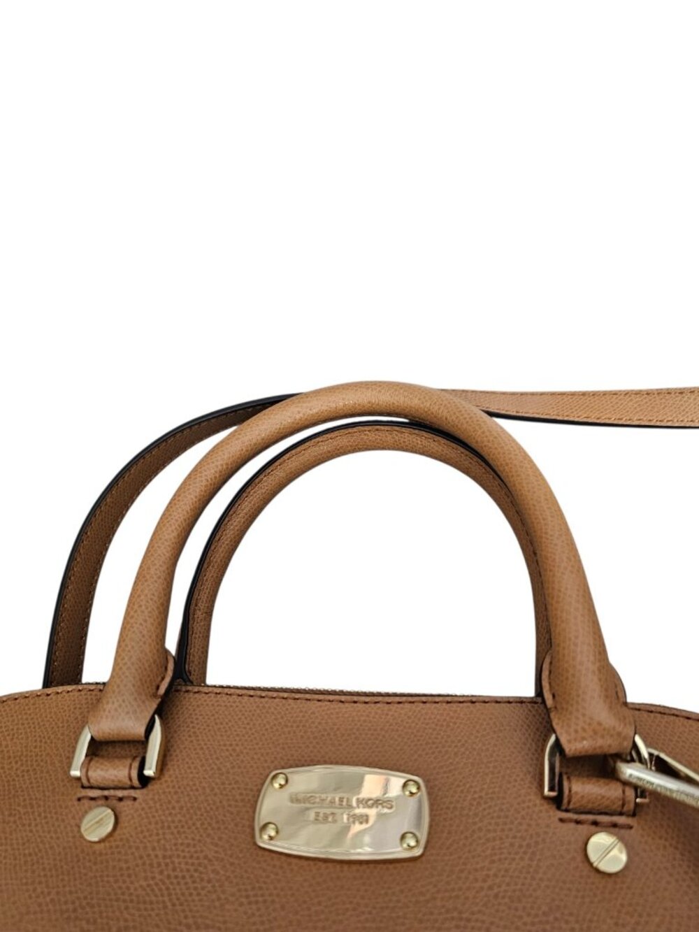 Michael Kors Cindy Large Leather Dome Satchel Shoulder Handbag COA Tan Gold - Picture 12 of 16